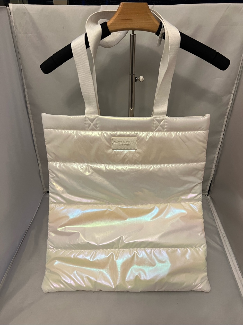Bath & Body Works Iridescent White Puffer Tote